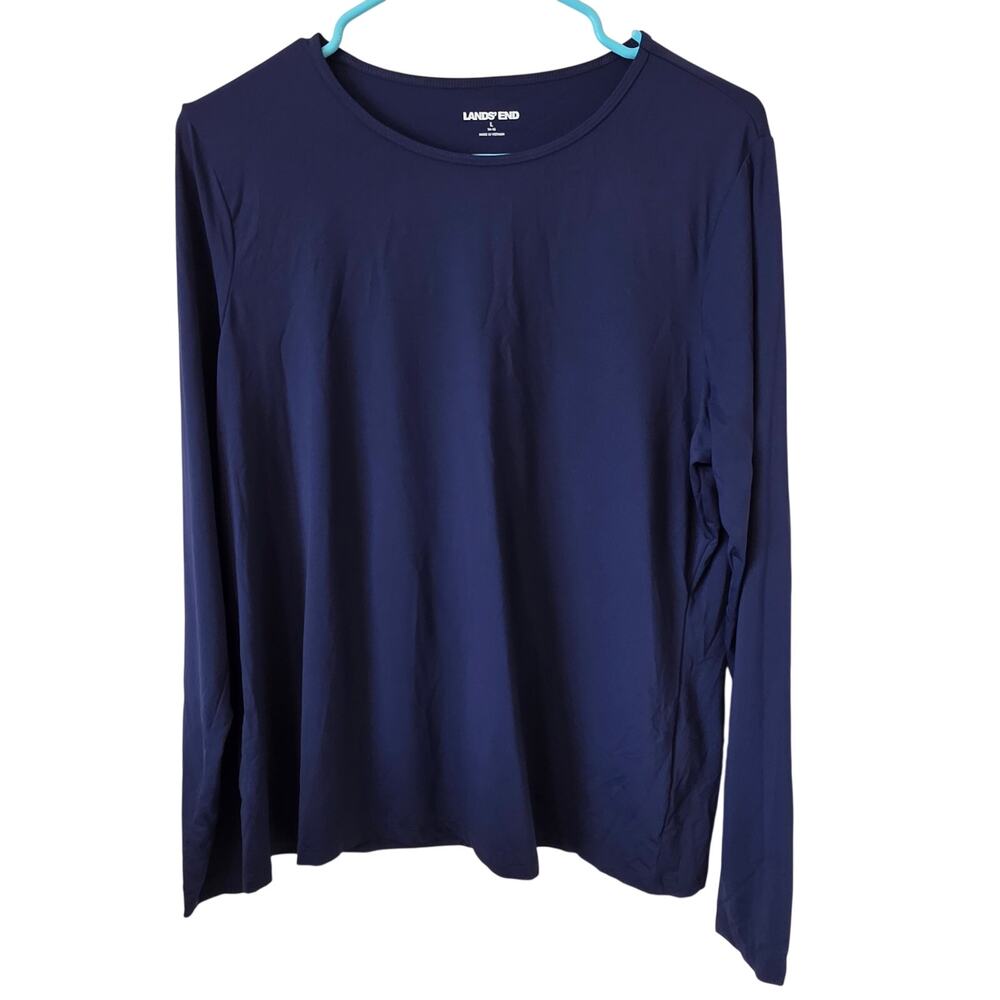 Lands End Womens Rash Guard Swim Top Size Large Navy Blue Beach Vacation